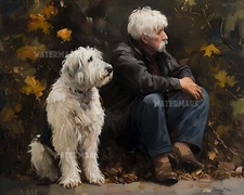 8x10 Matte Print Old English Sheepdog and Owner Gazing Fondly