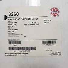 US/ NIDEC 3260 Hot Water Circulating Pump Motor 1/3 HP 1 Phase 1725 RPM 115 Volt