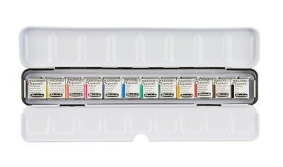 Schmincke Aquarellfarbe Akademie - schmaler Metallkasten mit 12 halben Näpfchen