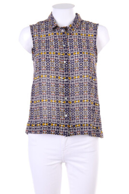 H&M Blouse Top Geometric Pattern D 34 blue black saffron
