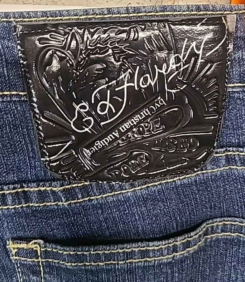 Vintage Y2K Ed Hardy by Christian Audigier Tattoo Skull & Cross Jeans Sz 11/12 - Image 4 of 4