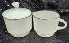 Vintage Anchor Hocking Vienna Lace Milk Glass Creamer & Sugar Set W/ Silver