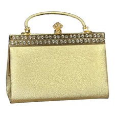 Gold Evening Purse Clutch Shoulder Bag with Detachable Chain Strap Convertible