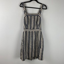 Madewell Apron Mini Linen Blend Dress Evelyn Stripe Size 6 Multi Stripe J3711