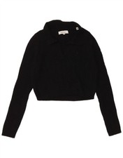 Jack Wills Womens Crop Polo Neck Jumper Sweater UK 14 Large Black CJ09