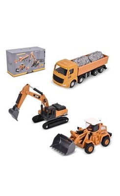 GLW Diecast Construction Vehicles Set Excavator Dump Truck Bulldozer Push & Go
