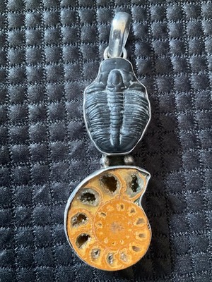 Artisan Crafted  Ammonite, Trilobite Jewelry Pendant sterling silver 925