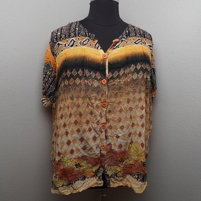 Vintage Rayon Boho Button Up Top 2X