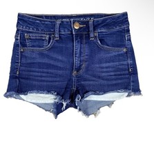AMERICAN EAGLE Super Stretch Hi-Rise Shortie Jean Shorts Cutoff Sz 2 Excellent