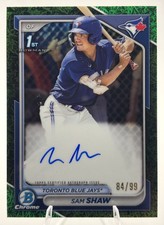 Sam Shaw Bowman Chrome 2024 Green Refractor Blue /99 Auto