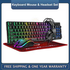 RGB PC Gaming Keyboard Mouse  Headset Set LED Gamer Bundle Mechanical Kits 4IN1