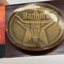 Marlboro Longhorn Solid Brass Belt Buckle NOS w/ Original Box Western Cowboy