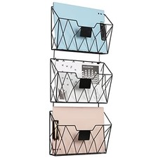Wall File Organizer for Office Hanging Wall File Holder and 3 Pack - Black