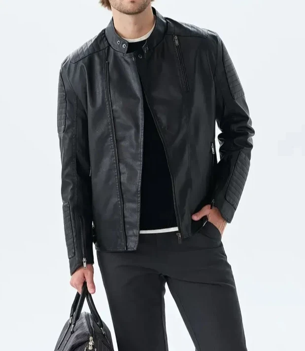 Mens Black 100% Real Lambskin Leather Slim Fit Solid Biker Jacket S M L XL 2XL