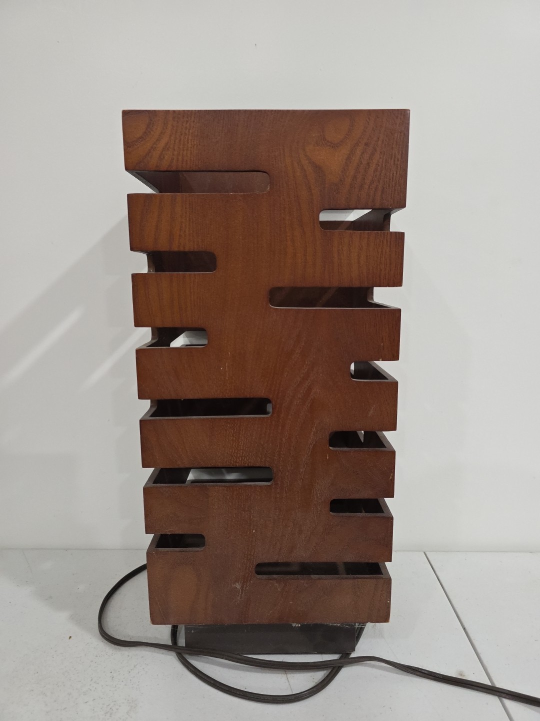 Mid-Century style Modern Danish Teak Walnut Wood Cut Outs Mod 24” Lamp