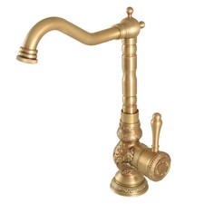 Antique Brass Carved Bathroom Kitchen Bar Vessel Sink Faucet Mixer Tap snf706