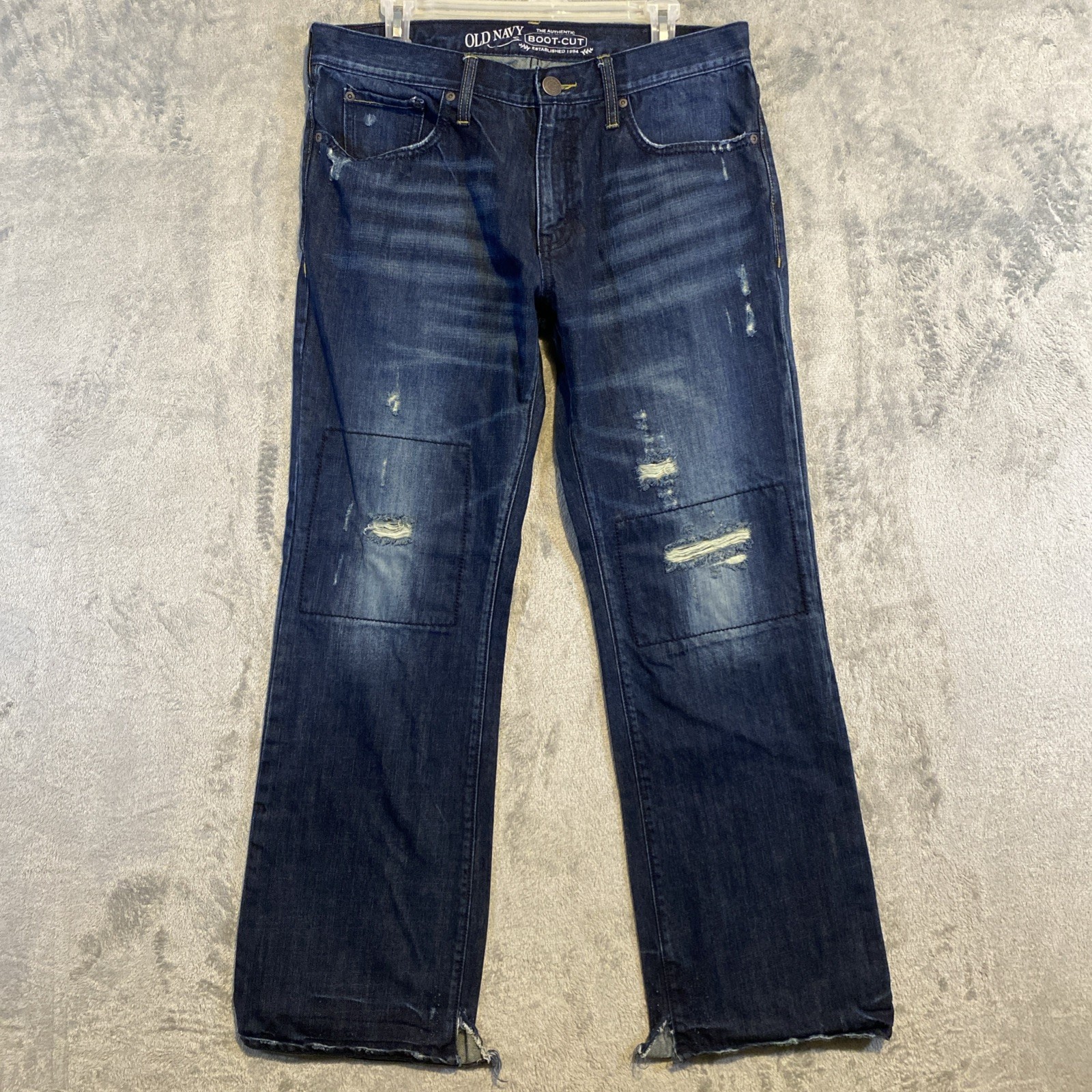 Old Navy Mens Jeans 34x42 Blue Wide Leg Distressed Baggy Loose Y2K