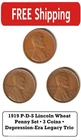 1919 P-D-S Lincoln Wheat Penny Set • 3 Coins • Depression-Era Legacy Trio