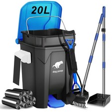 Dog Poop Trash Can Outside with Pooper Scooper and Metal Rake  Tray, 20L/5Ga...