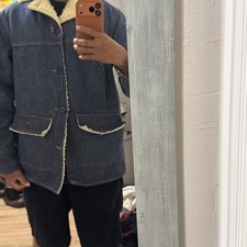 Vintage 1970s CARHARTT USA Mens 44 Denim Sherpa Barn Chore Jacket