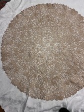 Antique Handmade Lace Tablecloth 41" Round Tan Floral design