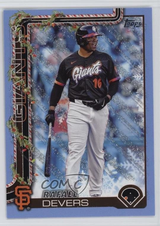 2025 Topps Holiday Holiday Light Blue & White Glitter Rafael Devers #H190 0fp5
