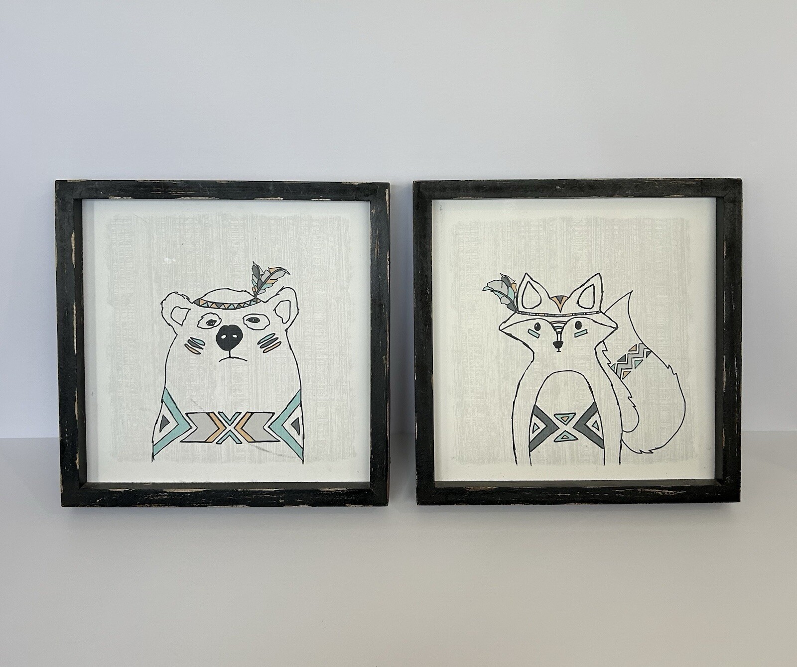 Framed Fox and Bear Cartoon Animal Art Prints  
