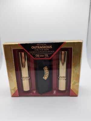  Revlon Outrageous Chic For Keeps 2 Lipcolor And Holder Set Pink Flame Real Rose