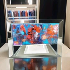 Glowing Original Abstract (See Vid) Acrylic Painting Canvas 10x20 Blue Red