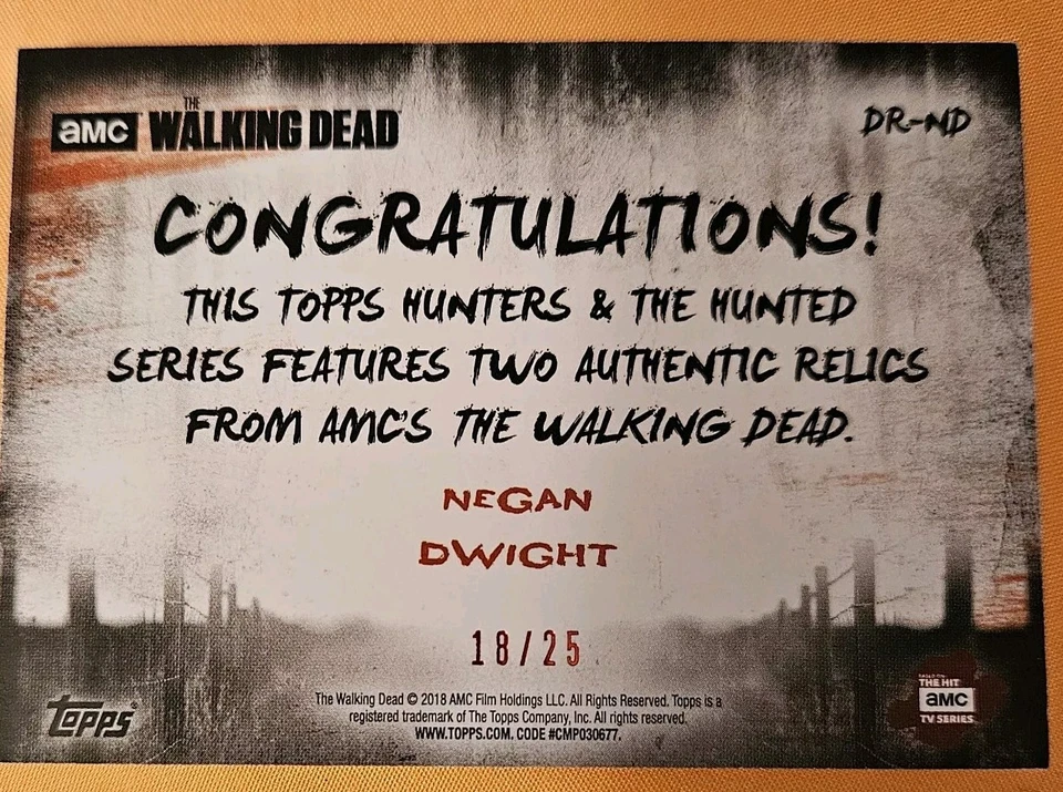 AMC The Walking Dead Features 2 Authentic Wardrobe Relics DWIGHT & NEGAN 10of25 - Image 2 of 3