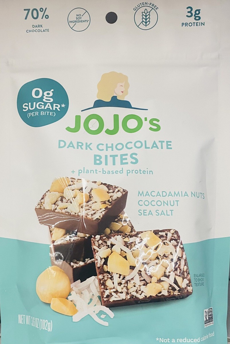 JoJo's Plant Based 70% Dark Chocolate Bites macadamia nuts Coconut