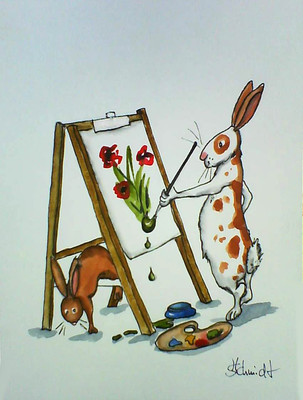 H.Schmidt Hase*Schöner Spielplatz*kunst maler staffelei leinwand farben Aquar.