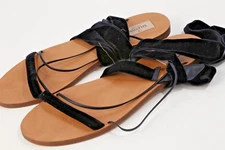 VALENTINO GARAVANI Black Velvet Strappy Sandals Flats Size 40