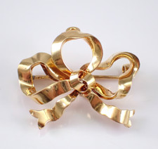 Fancy Bow Tie Ribbon Brooch Pin 14K Yellow Gold Plated Silver
