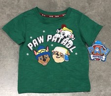 Paw Patrol Boys Green T-Shirt Winter Theme Short Sleeve Chase Marshall Rubble 3T