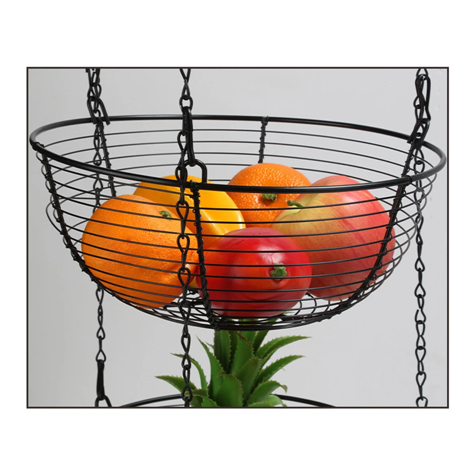 3-Etage Hängekorb Obstkorb zum Aufhängen Gemüsekorb Küchenampel Eisen Körbe 84cm - Bild 4 von 4