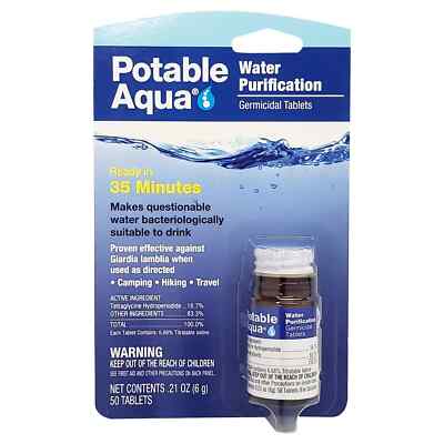 Potable Aqua Water Purification, Water Treatment Tablets -50 count Bottle wp-301