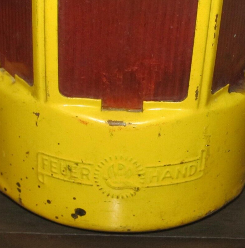 Vintage FEUERHAND KEROSENE LANTERN Yellow Metal Orange Lens Candle German