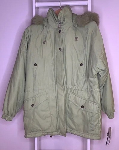 Bernardo Jacket Womens Large Green Parka Zipper Flap Pockets Hooded Lined New - 第 1/12 張圖片