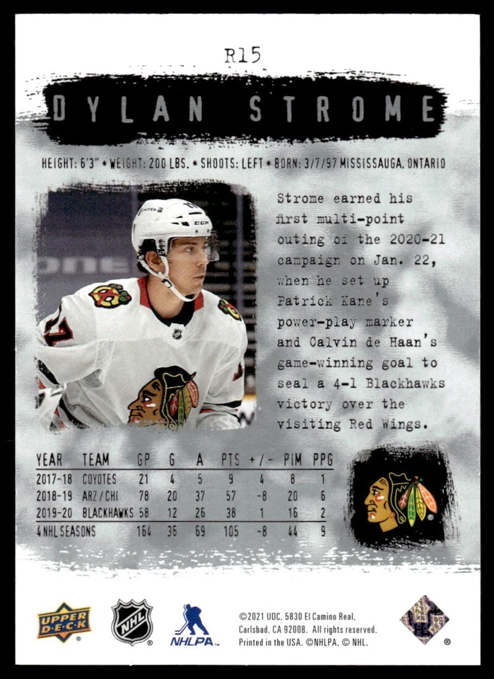 2020-21 SP Authentic 2000-01 Retro Dylan Strome Chicago Blackhawks #R15 R91 - Image 2 of 2