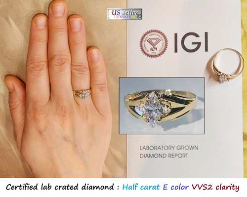 Vintage ring half carat certified diamond ,10k solid gold ring Marquise cut - Picture 8 of 16