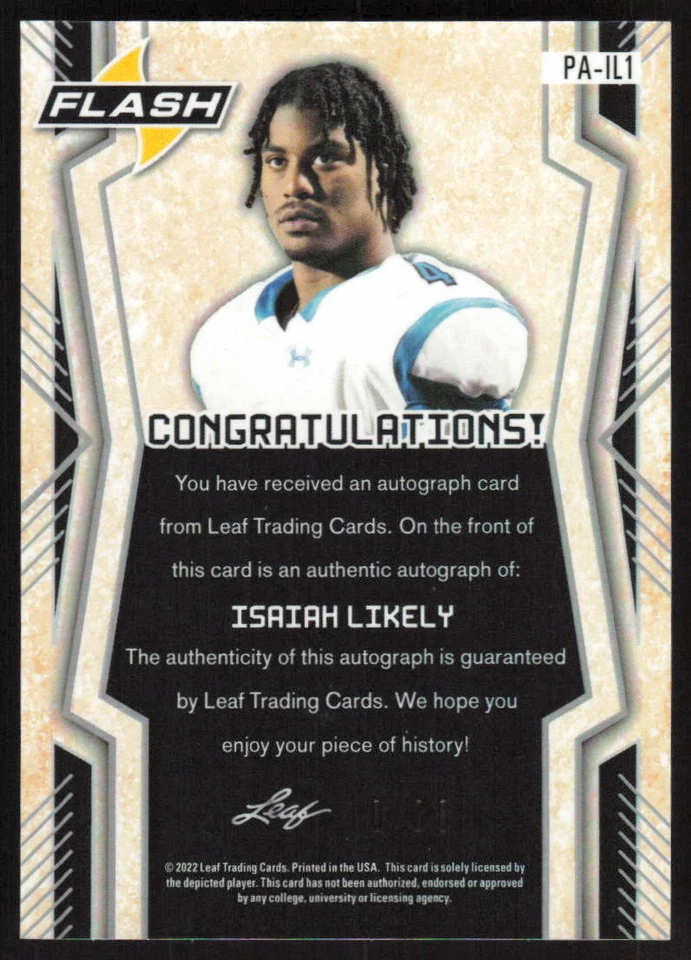 2022 Leaf Flash Portrait Auto Kaleidoscope Silver Rookie Isaiah Likely /30 - Image 2 of 2