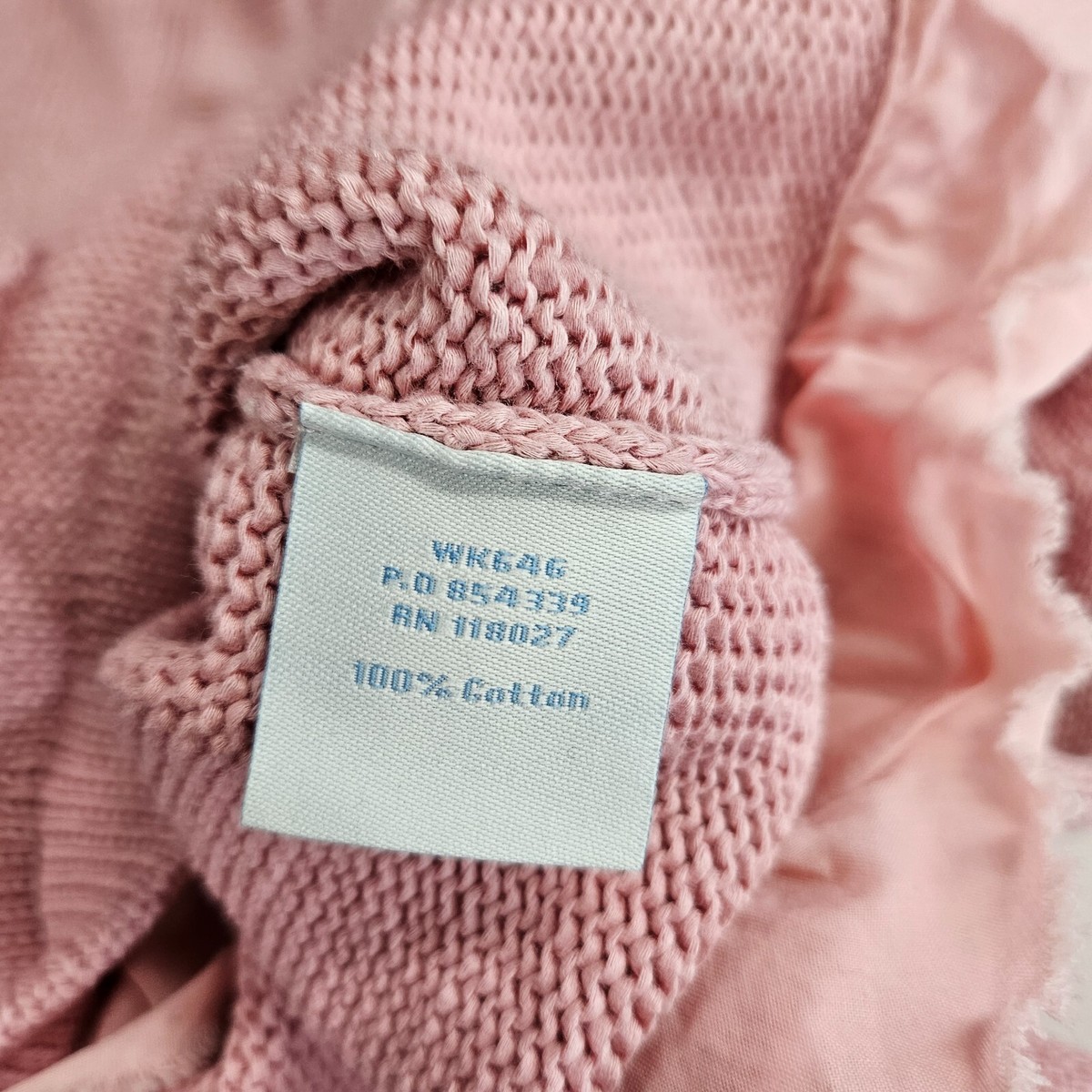Boden Womens Knit Cardigan Sz 8 Pink Ruffle Snap Buttons 3/4