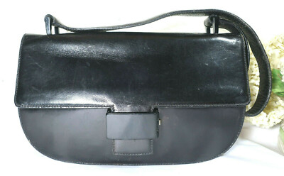 Rare Vintage PRADA Black Calf Leather Flap Shoulder Bag Italy | eBay