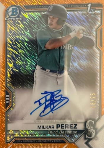 2021 Bowman Chrome Milkar Perez Prospect Autographs Orange Shimmer PSA 10 - Picture 3 of 3