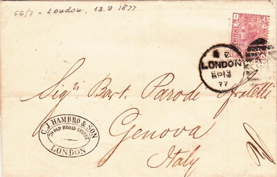 BRIEF VON LONDON NACH GENUA 1877 MIT SIEG 2 1/2 P. ROSA NR. 56 TAB.7 ISOLIERT