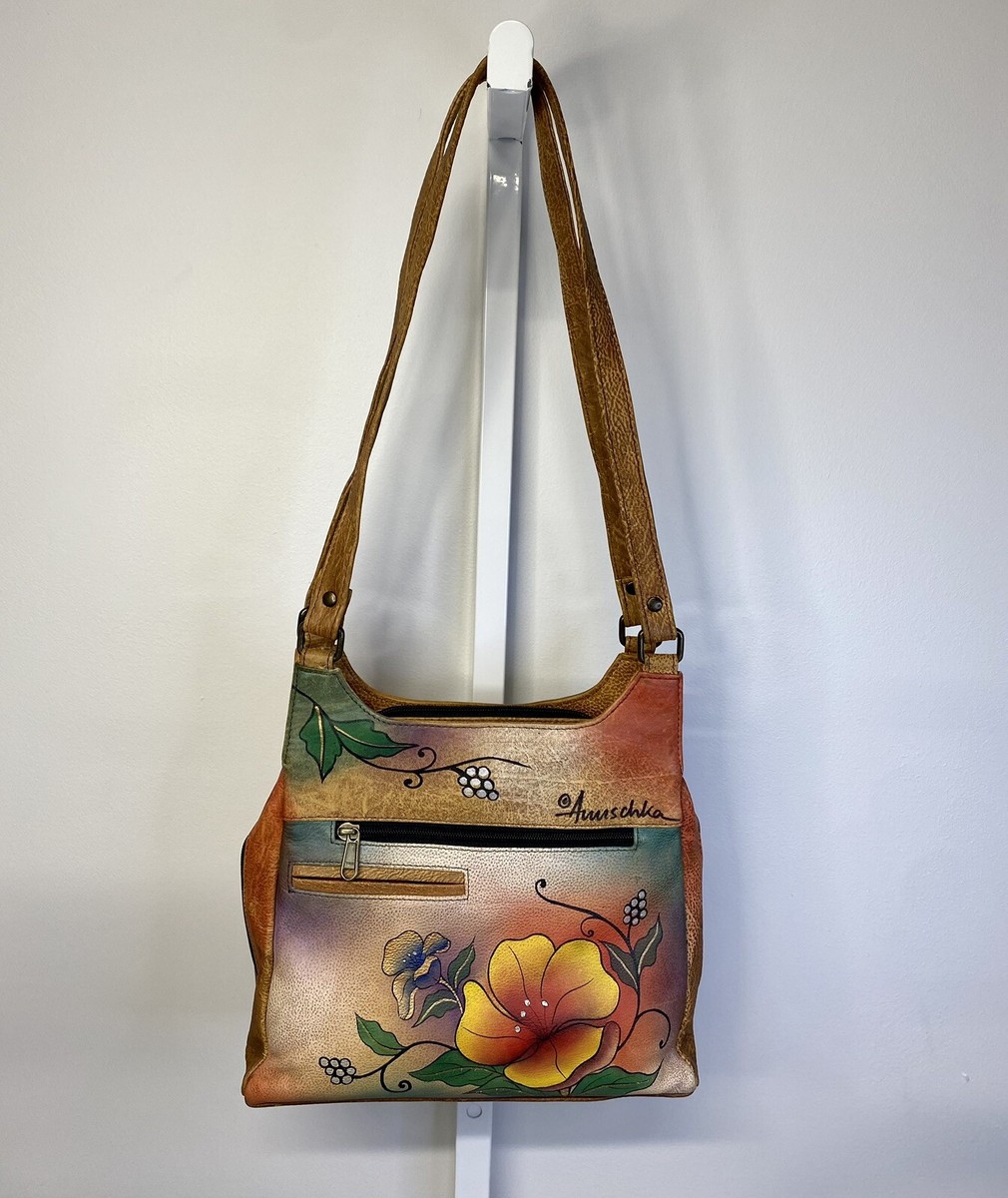 Stunning HandPainted Anuschka Floral Butterfly, Zip Snap