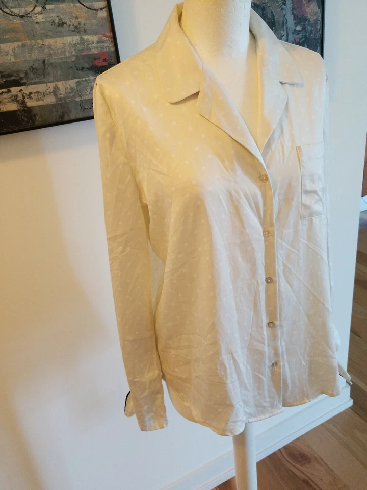 Nuevo con etiquetas Top Pijama Shimera Marfil Poka Dot Abotonado Negro Tubería Talla S  Foto 4 de 4