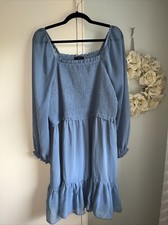 1.STATE Size 2X Long Sleeve Smocked Top Ruffle Hem Dress Sheer Sleeves