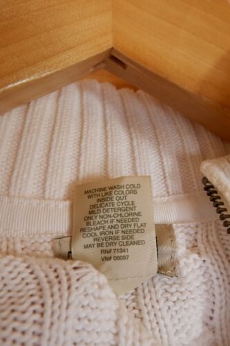 L.L. Bean Cable Knit Cotton Zip Cardigan Jumper Small White - Picture 4 of 7